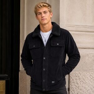 Men's Hurley Black Corduroy Sherpa Collar Jacket S